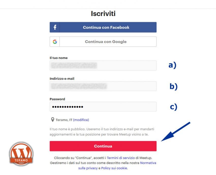 Manuale iscrizione gratuita al WordPress Meetup di Teramo parte 04