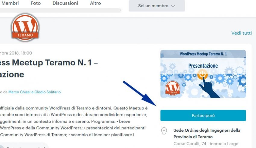 Manuale iscrizione gratuita al WordPress Meetup di Teramo parte 14