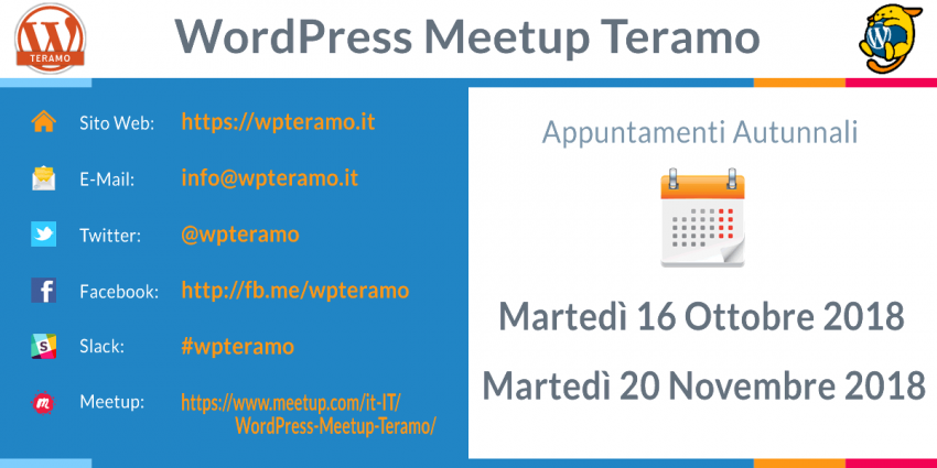 WordPress Meetup Teramo le date della stagione autunnale 2018