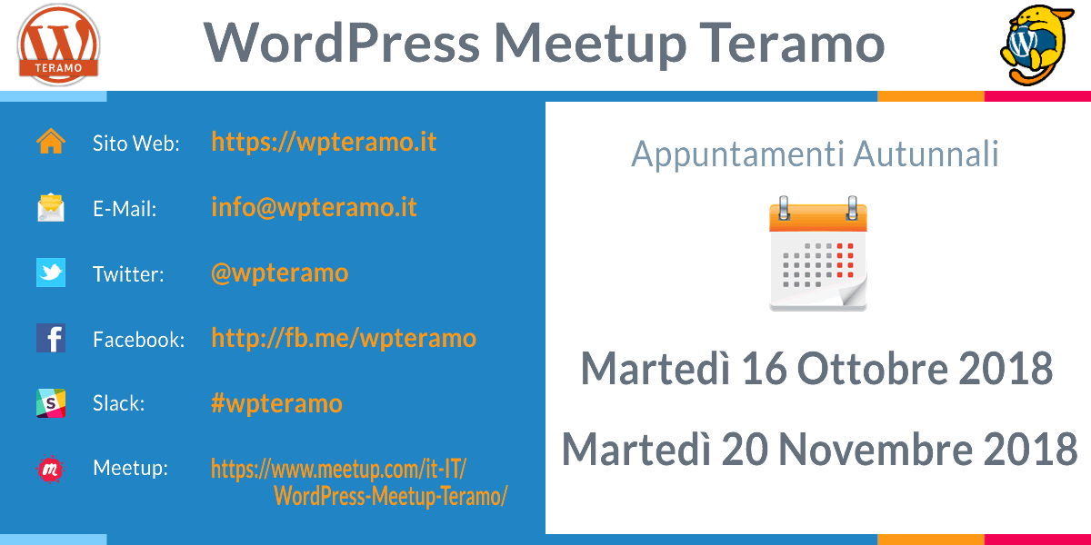 WordPress Meetup Teramo le date della stagione autunnale 2018