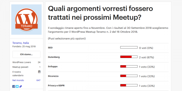 WordPress Meetup Teramo le date della stagione autunnale 2018 - sondaggio