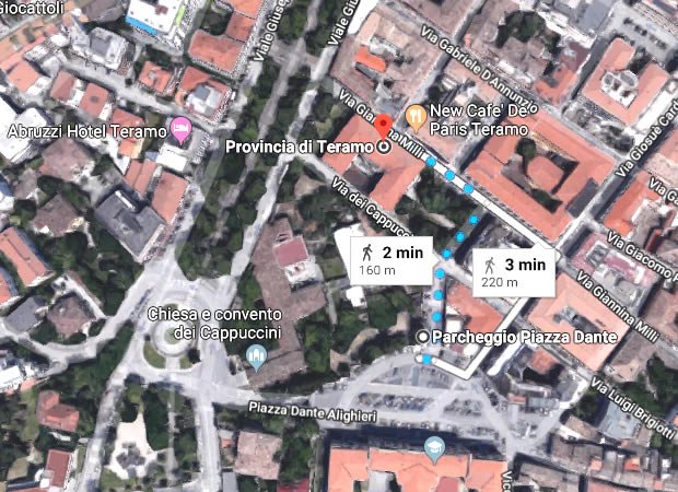 WP Teramo location 02 Mappa percorso a piedi Piazza Dante Via Milli