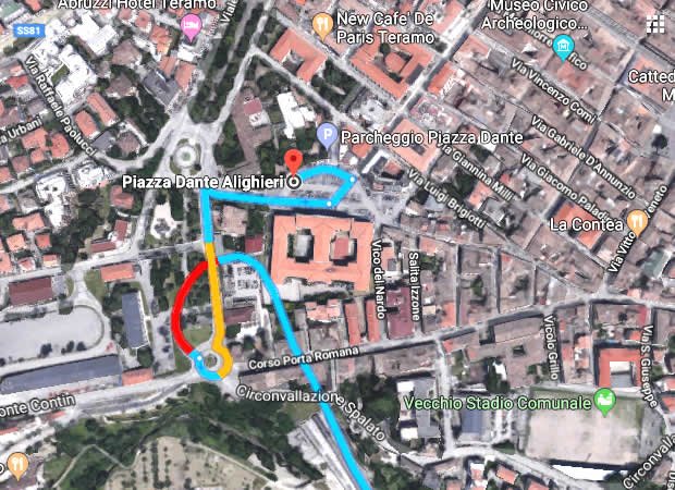 WP Teramo location 03 Mappa in auto a Piazza Dante da Superstrada Teramo-Mare