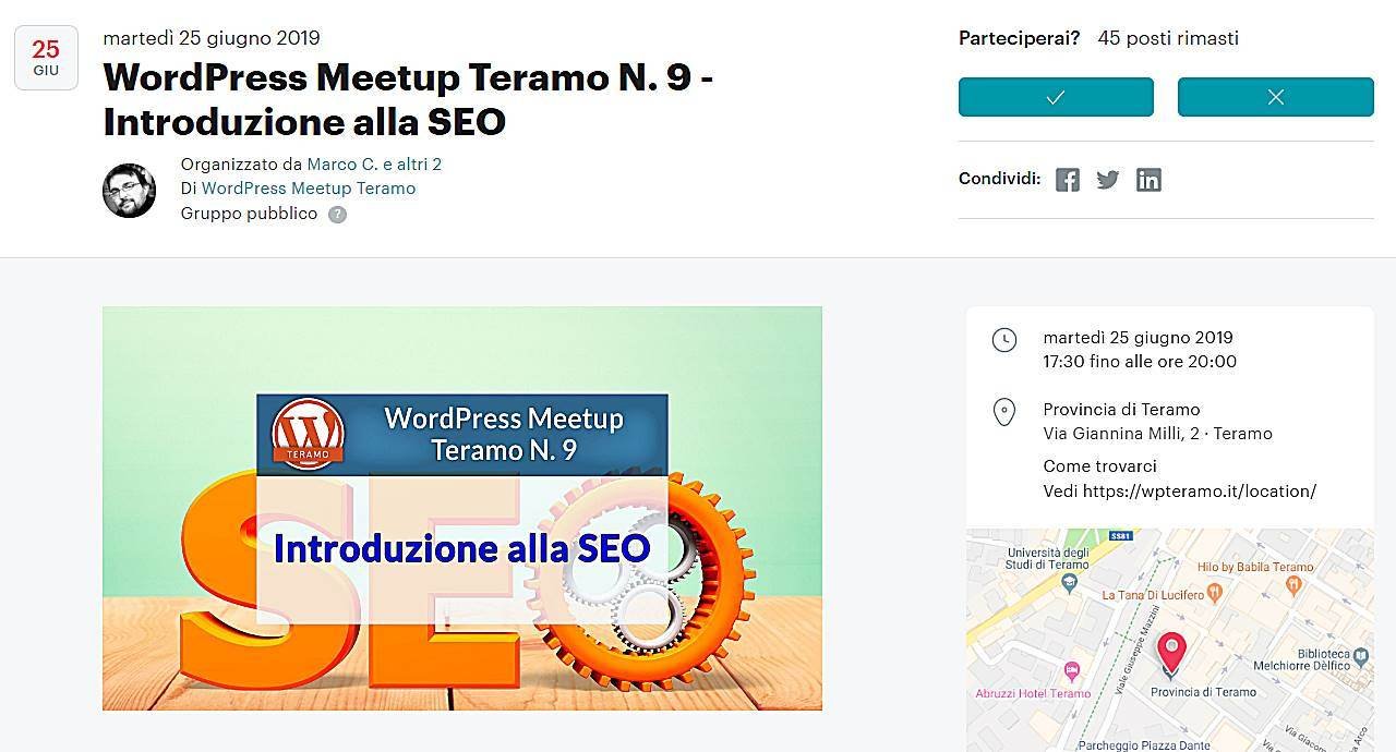 Introduzione alla SEO, Search Engine Optimization, schermata dell’articolo per iscriversi e partecipare gratis
